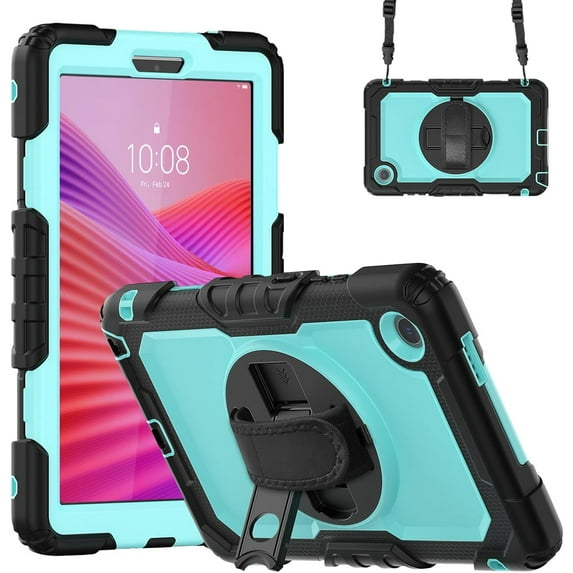 Case for Lenovo Tab One 8.7 Inch/Lenovo Tab K9 2025 Case Model TB-305ZU / TB 305FU -with Screen Protector, Hand Strap, Shoulder Strap, 360° Rotating Stand Baby Blue Black