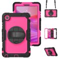 thumbnail image 1 of Case for Lenovo Tab One/K9 8.7 Inch 2025 with Screen Protector, 360 Degree Rotating Kickstand Hand Strap Heavy Duty Shockproof Cover with Shoulder Strap, Rose PC, 1 of 7