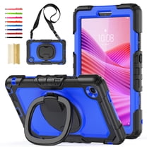 Case for Lenovo Tab One/Tab K9 2025 (TB-305FU) 8.7 Inch, Stable Ring Kickstand Handle Grip Shoulder Strap Protective Silicone PC Adjustable Handle Rugged Case with Screen Protector, Darkblue Black