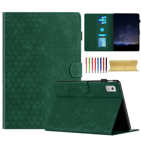 Case for Lenovo Tab P11 2nd Gen 11.5 Inch 2023, Embossed PU Leather Cover Flip with Smart Auto Wake / Sleep Stand Function Pencil Holder and Card Slots & Footgrip Case, Green