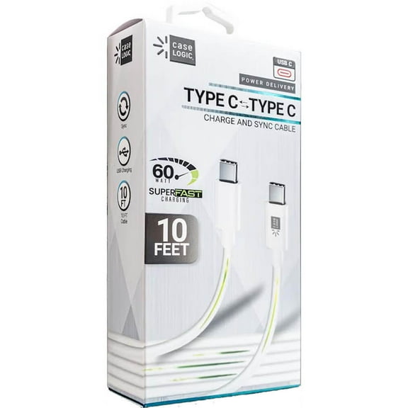 Case Logic CLCPCA124WT 10 Ft. Type C to C Charging and Sync Cable - White