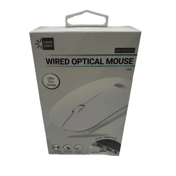 Case Logic Ultra Slim Usb Wired Optical Mouse White - Plug & Play New