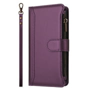 Case for MOTO G04S 4G Classic Leather Phone Case with Detachable Wrist Strap Zipper Pocket Card Holder Kickstand Support Wireless Charging Shockproof Cover