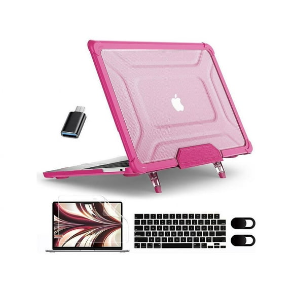 Case for MacBook Air 13.6 inch 2022 2023 2024 Release A3113 M3 A2681 M2, Laptop Hard Cover with Kickstand, Keyboard Skin, Screen Protector, Camera Cover, USB C Adapter