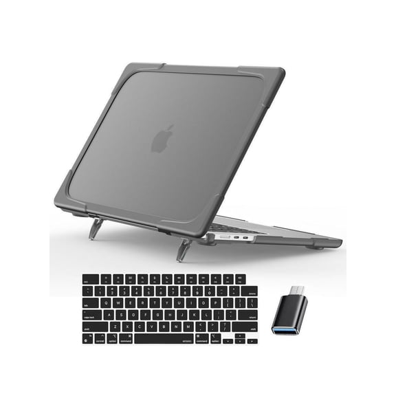 Case For MacBook Air 15 Inch 2024 2023 Model A3114 A2941 with M3/M2 Chip & Touch ID Hard Shell Dual Layer Protective Cover with Fold Stand and & Keyboard Skin Cover & Type C Adapter