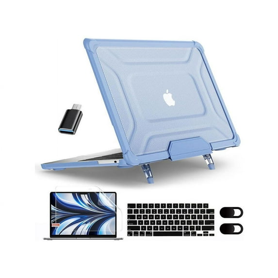 Case for MacBook Air 15 Inch 2024 2023 Model A3114 A2941 with M3/M2 Chip & Touch ID, Laptop Hard Shell Cover with Fold Kickstand, Keyboard Skin, Screen Protector, Camera Cover, USB C Adapter
