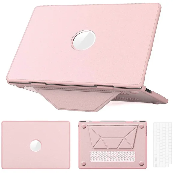 Case for MacBook Air 15 inch M4 2025 2024 2023 M3 M2 A3241 A3114 A2941 PU Leather Hard Shell Cover with Foldable Kickstand & Keyboard Cover & Logo Cutout