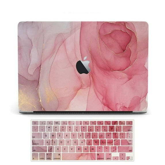 Case for MacBook Pro 15 inch with Keyboard Cover, MacBook Pro 15 inch Case 2020 Release A1707 A1990, GMYLE Hard Snap on Plastic Hard Shell Case Cover with Keyboard Skin Set (Golden Pink Marble)