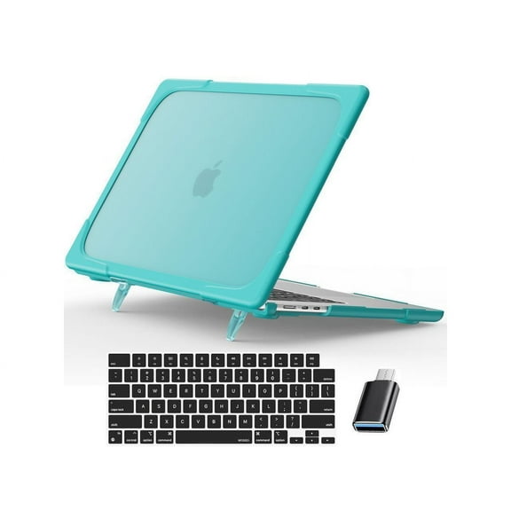 Case For Macbook Air 15 inch 2023 2024 A3114 M3 A2941 M2 Liquid Retina Display Touch ID Hard Shell Dual Layer Protective Cover with Fold Stand and & Keyboard Skin Cover & Type C Adapter