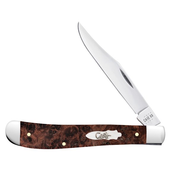 Case Slimline Trapper Pocket Knife 3.3" Clip Point Tru-Sharp Mirror Polished Blade Burl Maple Wood Handle Brown