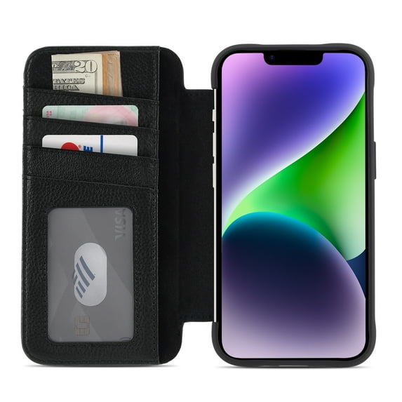 Case-Mate Apple iPhone 14 Plus Leather Wallet Folio MagSafe Compatible - Black