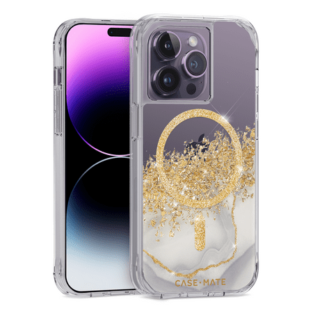 Case-Mate - HardsAntimicrobial Hardshell Case with MagSafe for Apple iPhone 14 Pro - Karat Marble