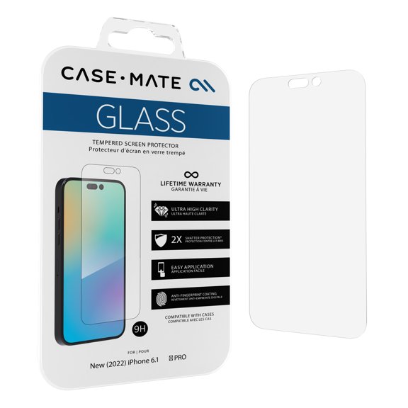 Case-Mate Apple iPhone 14 Pro Tempered Glass Screen Protector - Durable, Anti Scratch