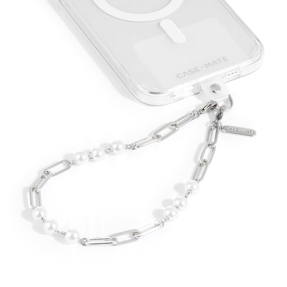 Case-Mate Cell Phone Charm Strap with Beaded Silver Pearls - Hands-Free Secure Wrist Grip