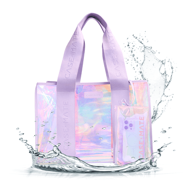 Case-Mate Soap Bubble 26L Large Beach Tote Bag for Women with Phone Pouch and Jacquard Strap [17" X 12" X 8"] - Iridescent