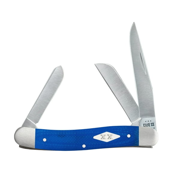 Case Medium Stockman Pocket Knife 2.57" Clip, Sheepfoot and Spey Tru-Sharp Scotch Bright Blade G-10 Handle Blue