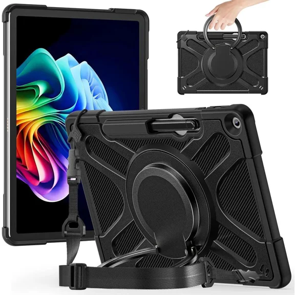Case for Microsoft Surface Pro 12 Inch with 360 Rotating Stand, Heavy Duty Protective Surface Pro 12 Case with Shoulder Strap, Stylus Holder, Compatible with Type Cover Keyboard