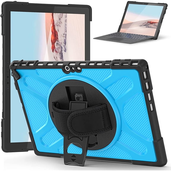 Case for Microsoft Surface Pro 7 Plus/Pro 7/Pro 6/Pro 5/Pro 4 with Rotating Kickstand and Adjustable Hand Strap, Heavy Duty PC+TPU Hybrid Protective Cover