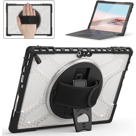 Case for Microsoft Surface Pro 7 Plus/Pro 7/Pro 6/Pro 5/Pro 4 with Rotating Kickstand and Adjustable Hand Strap, Heavy Duty PC+TPU Hybrid Protective Cover