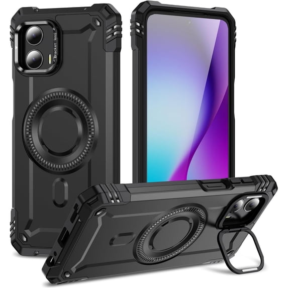 Case for Moto G Play 5G 2024,Military Grade Drop Full-Body Shockproof Protective Lens Holder Kickstand TPU+PC Wireless Magnetic Phone Case for Motorola Moto G Play 5G 2024 (Black)