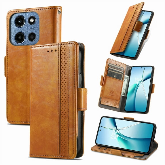 Case for Moto G Power (2025) with RFID Blocking Credit Card Holder, Premium PU Leather Retro Magnetic Clasp Flip Folio Case Wallet Pocket Kickstand Shockproof TPU Interior Case,Lightbrown