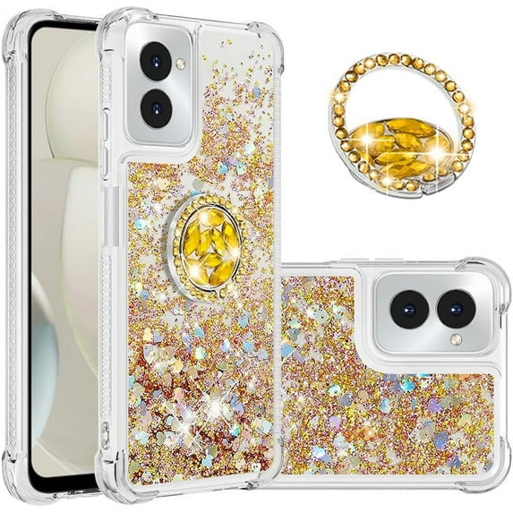 Case for Moto G Power 5G 2024, Moto G Power 5G 2024 Liquid Case Glitter Clear TPU Cute Love Quicksand Sparkle Phone Case with Stand Liquid Shockproof Cover for Moto G Power 5G 2024 Gold YBZ
