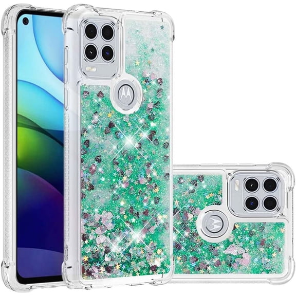 Case for Moto G Stylus 2021 5G Case Clear Liquid Glitter TPU Bumper Cover Shockproof Transparent Girly Woman Protective Phone Case for Moto G Stylus 2021 5G Green Love