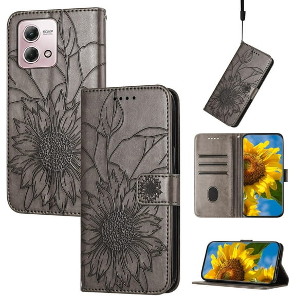 Case for Moto G Stylus 5G 2023 Wallet Case Kickstand Magnetic Closure with Card Holder Sunflower Pattern Leather Flip Durable Shockproof Cover for Moto G Stylus 5G 2023 Gray Sunflower
