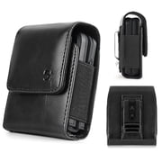 Case for Moto Razr 2025/ Razr+ Plus 2024 / Razr Ultra / Razr Plus 2023/ Samsung Galaxy Z Flip 7 6 5 4 3 Phone Case Leather Vertical Pouch [Belt Loop, Metal Clip, Magnetic Closure] - Black