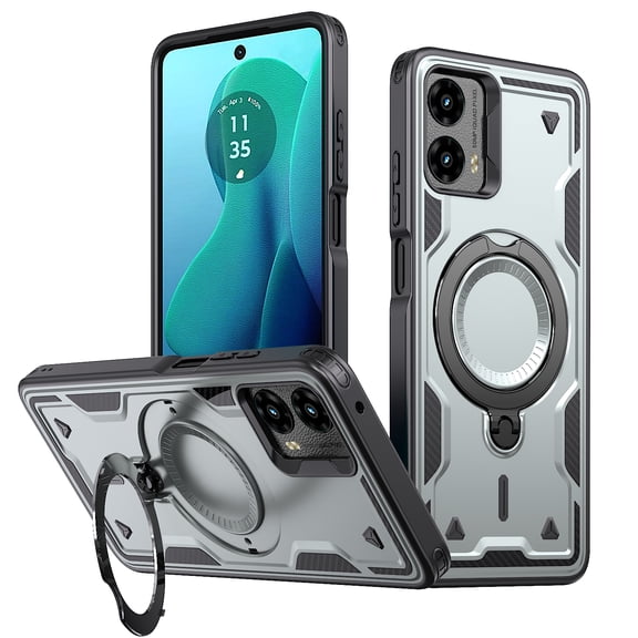 Case for Motorola Edge (2024),Military Grade [Built-in Kickstand][Compatible With MagSafe] Magnetic Rotate Ring Holder Heavy Duty TPU+PC Shockproof Drop Protect Phone Case,Gray