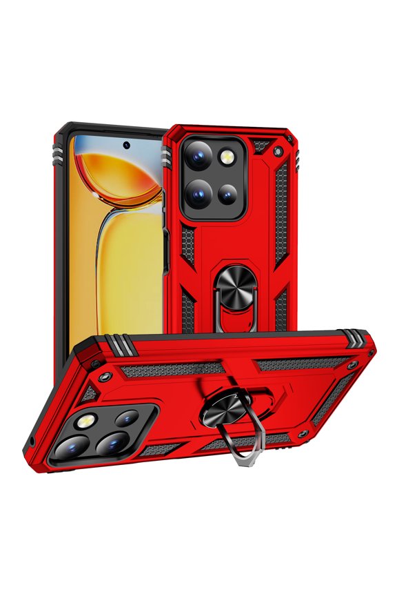 Case for Motorola Edge (2024), Military Grade Protection Shockproof Non-Slip Cover with Metal Rotatable Ring Stand, Magnetic Car Mount Holder Fashion Case for Motorola Edge (2024), Red