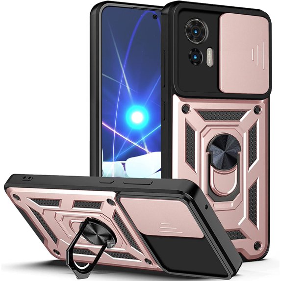 Case for Motorola Edge 30 Neo with Slide Camera Cover, Military Grade Drop Protective Phone Cover Case with Ring Kickstand for Motorola Edge 30 Neo/Edge 30 Lite SJ Rose Gold
