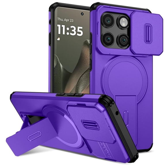 Case for Motorola Moto Edge 2025 6.7" with Invisible Fold Holder Stand, Magnetic Wireless Charging,Sliding camera casing,Shockproof Dropproof Tough Rugged Protective Case Cover,Purple