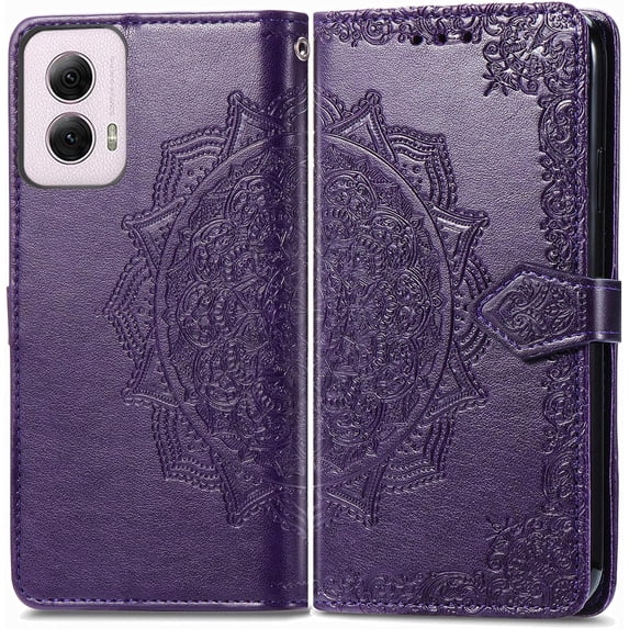 Case for Motorola Moto Edge 5G 2024 Wallet Case with Card Holder PU Leather Magnetic Closure with Kickstand Feature Shockproof Protective Phone Case for Moto Edge 5G 2024. Mandala Purple