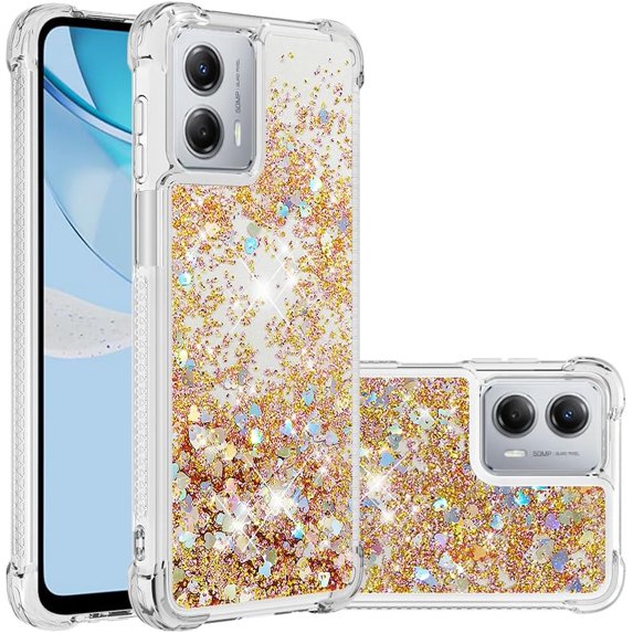 Case for Motorola Moto G 5G 2023 Case Glitter Cute Luxury Love Liquid Quicksand Clear Soft TPU Girls Women Stylish Bumper Shockproof Protective Cover for Moto G 5G 2023 Golden YB