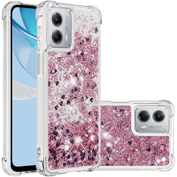 Case for Motorola Moto G 5G 2023 Case Glitter Cute Luxury Love Liquid Quicksand Clear Soft TPU Girls Women Stylish Bumper Shockproof Protective Cover for Moto G 5G 2023 Rose Gold YB