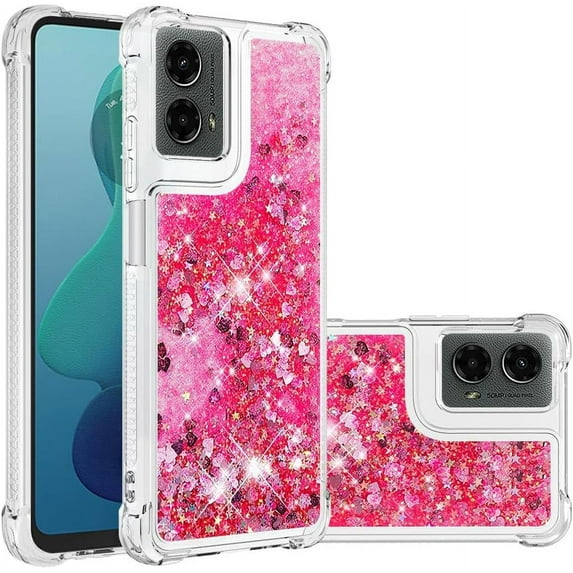 Case for Motorola Moto G 5G 2024 Case Glitter Liquid Cute Clear Phone Case Floating Quicksand Shockproof Protective Bumper Soft TPU Cover for Moto G 5G 2024 Love Pink YB