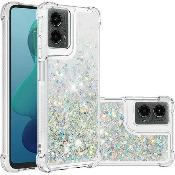 Case for Motorola Moto G 5G 2024 Case Glitter Liquid Cute Clear Phone Case Floating Quicksand Shockproof Protective Bumper Soft TPU Cover for Moto G 5G 2024 Love Sliver YB