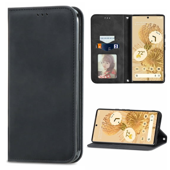 Case for Motorola Moto G Play 4G 2024, Classic Business Premium PU Leather Cover TPU Bumper with Card Holder Kickstand Magnetic Adsorption Flip Wallet Case Cover for Moto G Play 4G 2024, Black