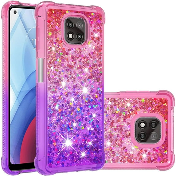 Case for Motorola Moto G Power 2021,Creativity Clear Gradient Quicksand Glitter Flowing Liquid Floating TPU Case Bling Diamond Sparkle Cover for Moto G Power 2021 JB Pink Mauve