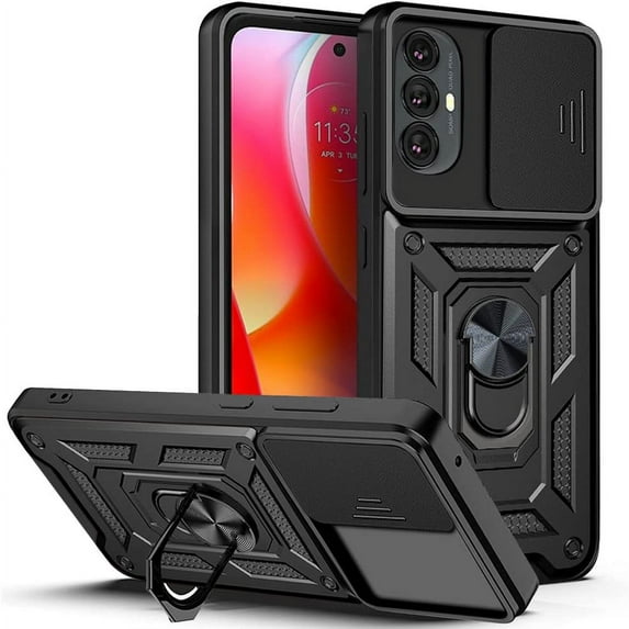 Case for Motorola Moto G Power 2022 (Not 2021) with Slide Camera Cover, Heavy Duty Protection Phone Case Cover with Magnetic Ring Kickstand for Motorola Moto G Power 2022 Black