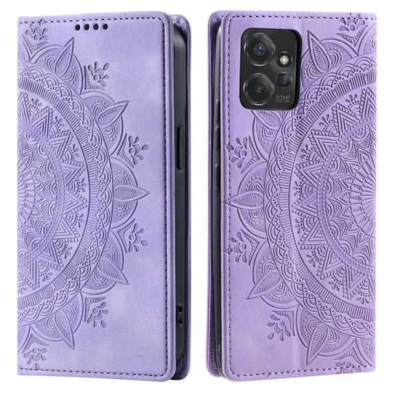 Case for Motorola Moto G Power 2023 Wallet Case for Women Girls with Card Holder, Embossed Flower Pattern Magnetic Flip PU Leather Purse Protective Phone Cover for Moto G Power 2023, Purple