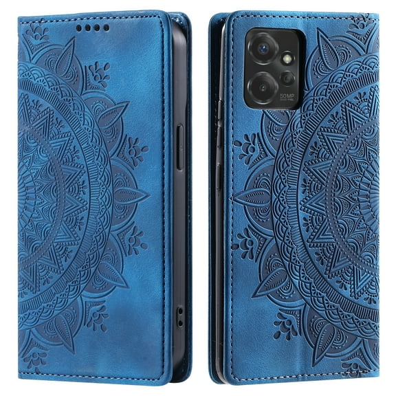 Case for Motorola Moto G Power 2023 Wallet Case for Women Girls with Card Holder, Embossed Flower Pattern Magnetic Flip PU Leather Purse Protective Phone Cover for Moto G Power 2023, Blue