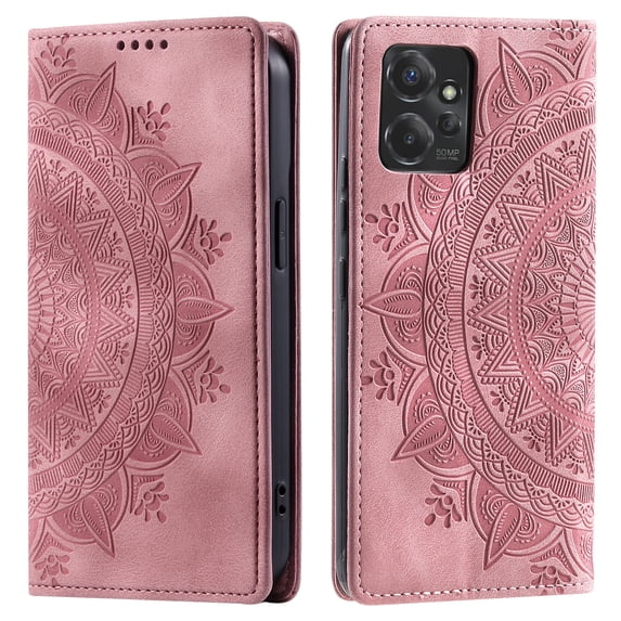 Case for Motorola Moto G Power 2023 Wallet Case for Women Girls with Card Holder, Embossed Flower Pattern Magnetic Flip PU Leather Purse Protective Phone Cover for Moto G Power 2023, Pink
