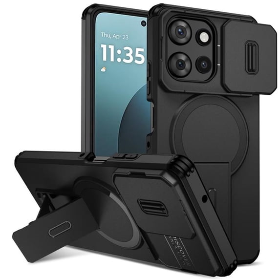 Case for Motorola Moto G Power 2026 6.8" with Invisible Fold Holder Stand, Magnetic Wireless Charging,Sliding camera casing,Shockproof Dropproof Tough Rugged Protective Case Cover,Black