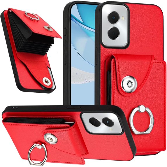 Case for Motorola Moto G Power 5G 2024 Case with Card Holder Magnetic Clasp Flip Folio with Ring Stand Durable Leather Wallet Case Women Shockproof Cover for Moto G Power 5G 2024 Red YBK
