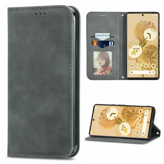 Case for Motorola Moto G Power 5G 2024, Classic Business Premium PU Leather Cover TPU Bumper with Card Holder Kickstand Magnetic Adsorption Flip Wallet Case Cover for Moto G Power 5G 2024, Gray