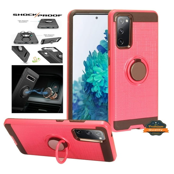 Case for Motorola Moto G Pure Hybrid 360° Ring Armor Shockproof Dual Layers 2 in 1 Holder with Ring Stand for Magnetic Car Mount Cover by Xcell - Hot Pink