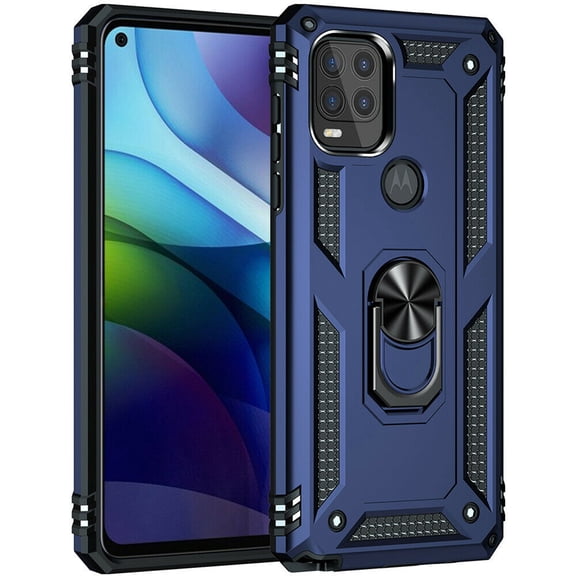 Case For Motorola Moto G Stylus 5G (2021 Released) 6.8-inch,Shockproof Rugged Rubber Case Hybrid Hard PC Ring Holder Kickstand Protective Phone Cover,Blue