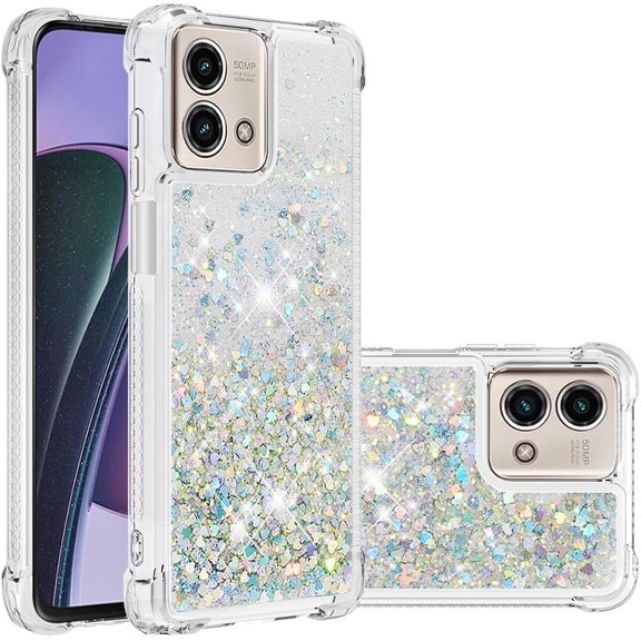 Case for Motorola Moto G Stylus 5G 2023 Case Glitter Cute Luxury Love Liquid Quicksand Clear Soft TPU Girls Women Stylish Bumper Shockproof Protective Cover for Moto G Stylus 5G 2023 Sliver YB
